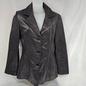 AVANTI New York Women's Black Leather Jacket -Size Small Fitted Button-up